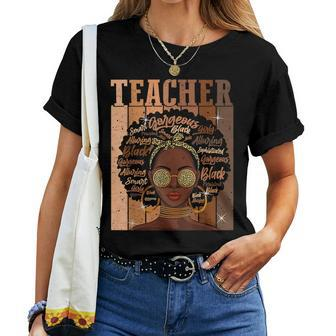 Black Woman Teacher Afro Retro Matching Black History Month V5 Women T-shirt - Seseable