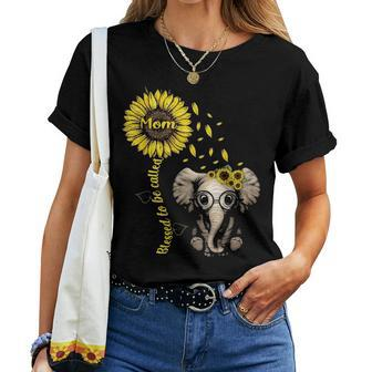 Blessed To Be Called Mom Sunflower Elephant Sunflower Gift Women T-shirt - Seseable