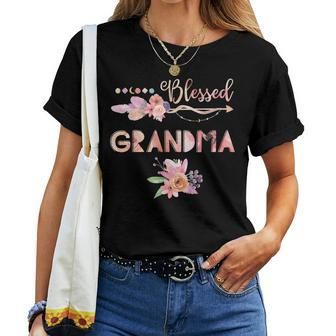 Womens Blessed Grandma Floral Grandma Women T-shirt | Mazezy