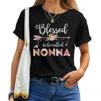 Womens Blessed Nonna Floral Grandma Women T-shirt | Mazezy