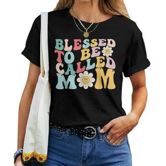 Blessed To Be Called Mom Sunflower Groovy Mothers Day Women Crewneck Short T-shirt - Thegiftio UK