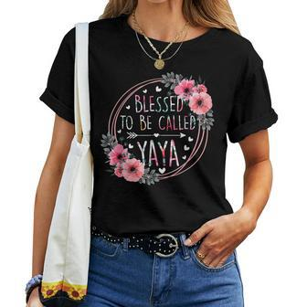 Blessed To Be Called Yaya Mothers Day Granmda Flower Floral Women Crewneck Short T-shirt - Thegiftio UK
