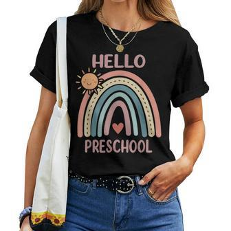 Boho Rainbow Heart For Teachers Women Hello Preschool Women T-shirt - Seseable