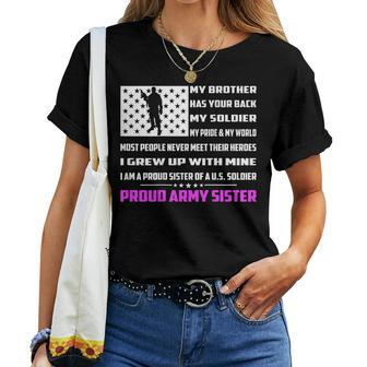 My Brother Has Your Back My Soldier Hero Proud Army Sister Women T-shirt | Mazezy