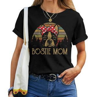 Brown Bostie Mom Boston Terrier Mama Gifts For Women Vintage Women T-shirt - Seseable