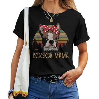 Brown Boston Terrier Mama Bostie Mom Gifts For Women Vintage V2 Women T-shirt - Seseable