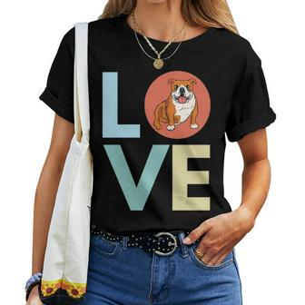 Bulldog Love Retro Text Cute Bulldog Graphic Art Dog Mom Women T-shirt - Seseable