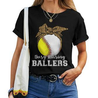 Busy Raising Ballers Mom Of Baseball Players Women T-shirt | Mazezy