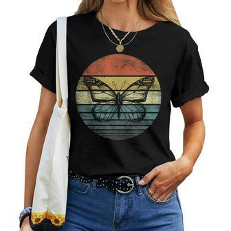 Butterfly Lover Gifts Retro Sunset Insect Monarch Entomology Women T-shirt - Seseable