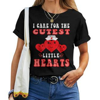 I Care For The Cutest Little Hearts Groovy Nurse Valentines V2 Women T-shirt - Seseable
