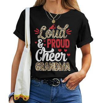 Cheer Grandma Biggest Fan Leopard Print And Pom Pom Women T-shirt | Mazezy