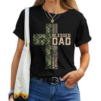 Christian Blessed Dad Camo Flag Cross Religious Fathers Day Women T-shirt - Thegiftio UK