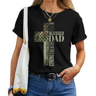 Christian Blessed Dad Cross Camo Flag Fathers Day Faith Women T-shirt - Thegiftio UK