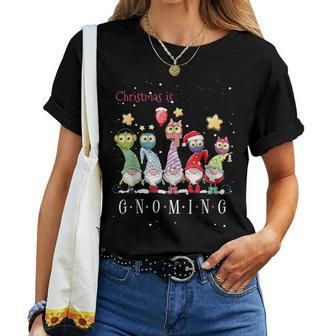 Christmas Is Gnoming God Jul Gnome Tomte Xmas Santa Holiday Women T-shirt | Mazezy
