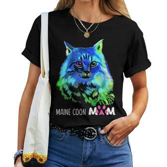 Colorful Maine Coon Cat Mom Funny Kitten Lover Mothers Day Women T-shirt - Seseable