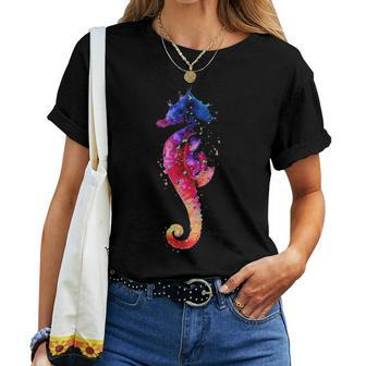 Colorful Sea Horse Lover Dad Mom Funny Kidding Women T-shirt - Seseable
