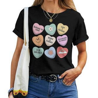 Conversation Hearts Groovy Valentines Day Cute Teacher Women T-shirt - Seseable