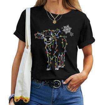 Cow Christmas Light Snowflake Xmas Women T-shirt | Mazezy