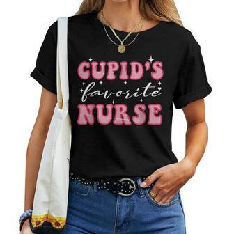 Cupids Favorite Nurse Groovy Retro Valentines Day Nurse Women T-shirt - Seseable