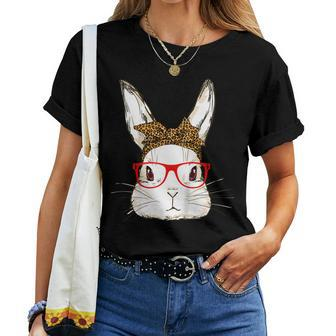 Cute Bunny Mom Leopard Bandana Sunglasses Easter Day Women T-shirt | Mazezy AU