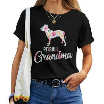 Cute Dog Pitbull Pittie Grandma Flower Women T-shirt | Mazezy