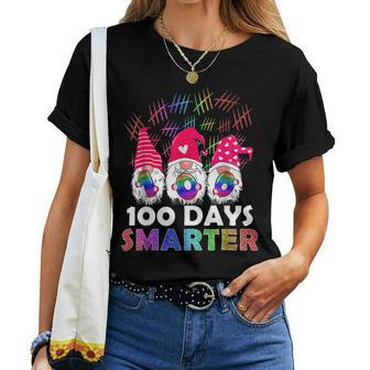 Cute Gnome Tie Dye 100 Days Smarter Teacher Kids Matching Women T-shirt - Seseable