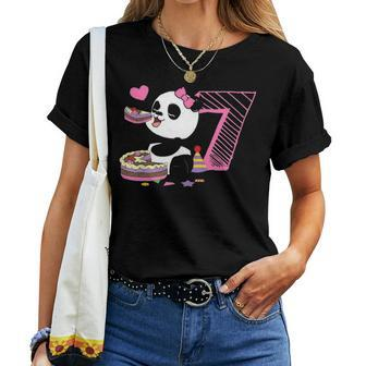 Cute Panda 7 Years Old Girls Birthday Party Women T-shirt - Seseable