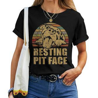 Cute Pitbull Pittie Mom Dad Resting Pit Face Funny Women T-shirt - Seseable