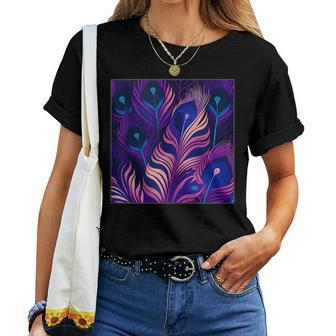 Cute Purple Peacock Feathers Illustration Birds Women Men Women T-shirt | Mazezy