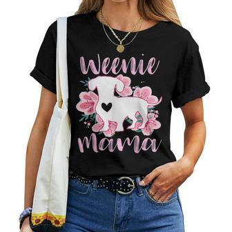 Dachshund Mama Wiener Dog Pink Flowers Cute Weenie Mom Gift Women T-shirt - Seseable