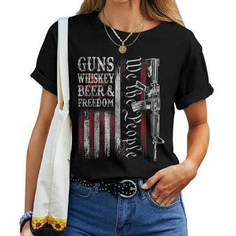 Dad Grandpa Veteran Us Flag Guns Whiskey Beer Freedom  Women T-shirt Casual Daily Crewneck Short Sleeve Graphic Basic Unisex Tee