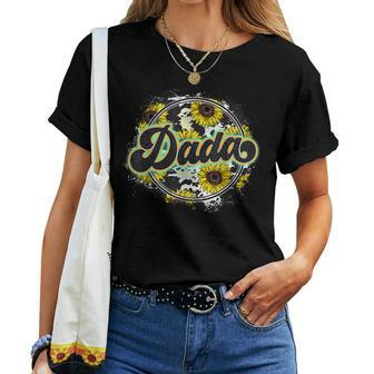 Dada Sunflower Western Fathers Day Cow Print Dad Life Women T-shirt | Mazezy