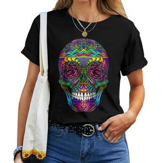 Day Of The Dead Rainbow Skull Dia De Los Muertos Women T-shirt | Mazezy