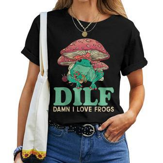 Dilf Damn I Love Frogs Cute Frog Mom  Women T-shirt Casual Daily Crewneck Short Sleeve Graphic Basic Unisex Tee