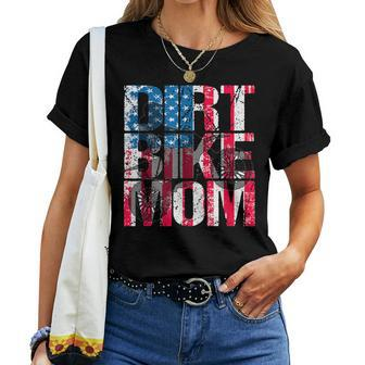 Dirt Bike Mom Vintage American Flag Motorcycle Silhouette Women T-shirt | Mazezy