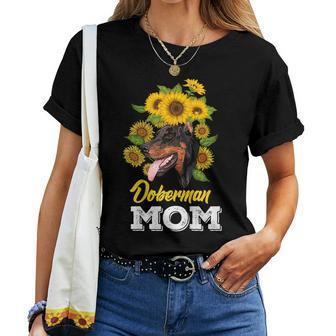 Doberman Mom Sunflower Doberman Women T-shirt | Mazezy