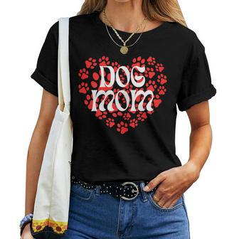 Dog Mom Heart Shape Paw Prints For Dog Lovers Gift For Womens Women Crewneck Short T-shirt - Thegiftio UK