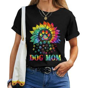 Dog Mom Spiral Dog Paws Prints Tie Dye Hippie Dog Lover Women T-shirt | Mazezy