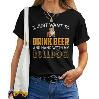 Drink Beer Hang With My English Bulldog Dad Mom Beer Day Women T-shirt - Seseable