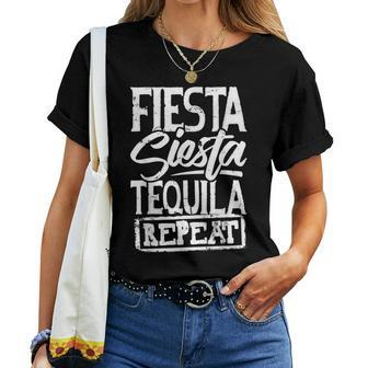 Drinking Fiesta Siesta Tequila Repeat Squad Crew Women T-shirt | Mazezy