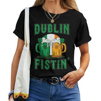 Dublin Fistin Beer Shamrock Ireland Flag St Patricks Day Women T-shirt | Mazezy
