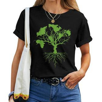 Earth Day 2023 Cute World Map Tree Pro Environment Plant Women T-shirt | Mazezy