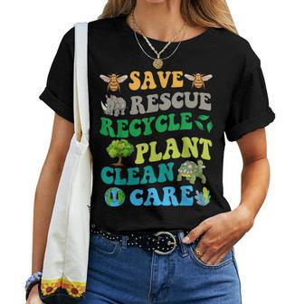 Earth Day Save Bees Rescue Animals Recycle Plastics Groovy Women T-shirt | Mazezy DE