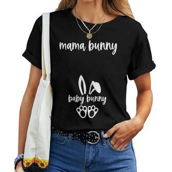 Womens Easter Pregnancy Announcement Mama Bunny Baby Bunny Women T-shirt | Mazezy