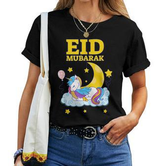 Eid Mubarak Present For Kids Mom Girls Eid Mubarak Unicorn Women T-shirt | Mazezy