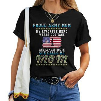 My Favorite Hero Wears Dog Tags &Combat Bootsproud Army Mom Women T-shirt | Mazezy
