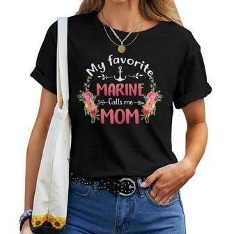 My Favorite Marine Calls Me Mom Flower Military Women T-shirt | Mazezy