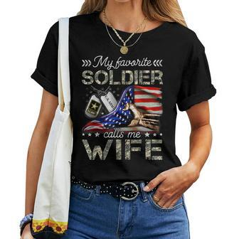 My Favorite Soldier Calls Me Wife Proud Army Wife Women T-shirt - Seseable