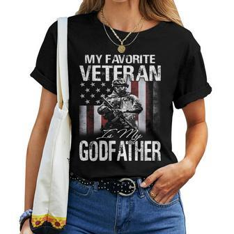 My Favorite Veteran Is My Godfather Usa Flag Women T-shirt - Seseable
