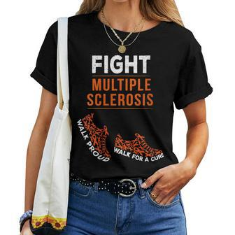 Fight Multiple Sclerosis Ms Support Awareness Warrior Ribbon Gift For Womens Women Crewneck Short T-shirt - Thegiftio UK